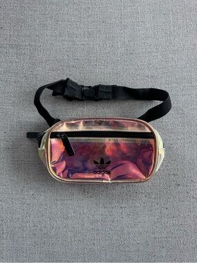Adidas Iridescent Pink Fanny Pack with Black Strap Holographic